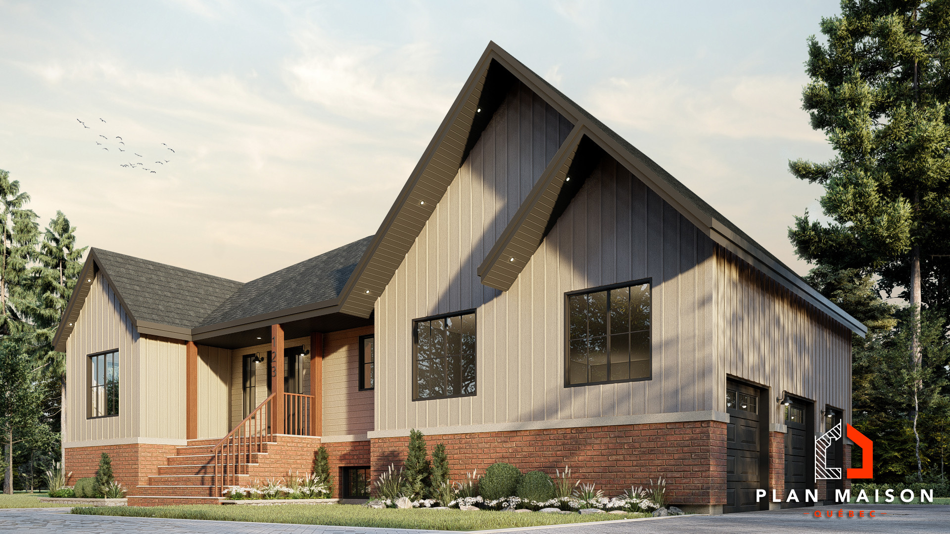 Plan de maison plain-pied 3 chambres avec double garage | Plan Maison